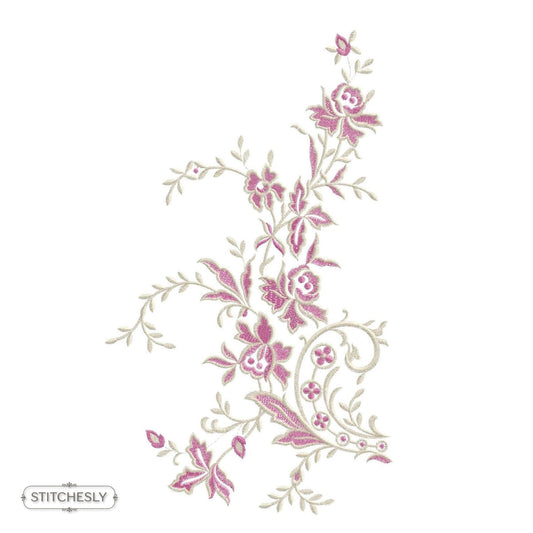 Pink Rose Floral Corner machine embroidery design preview