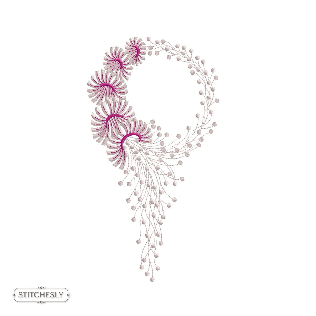Purple Beaded Swirl Accent machine embroidery design preview