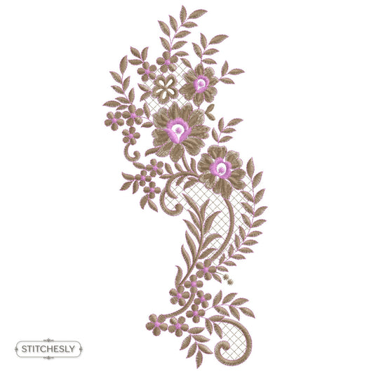Purple Floral Paisley Panel machine embroidery design preview