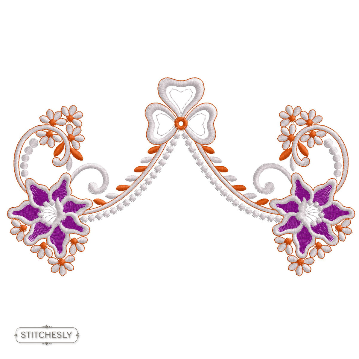 Purple Orange Floral Garland machine embroidery design preview
