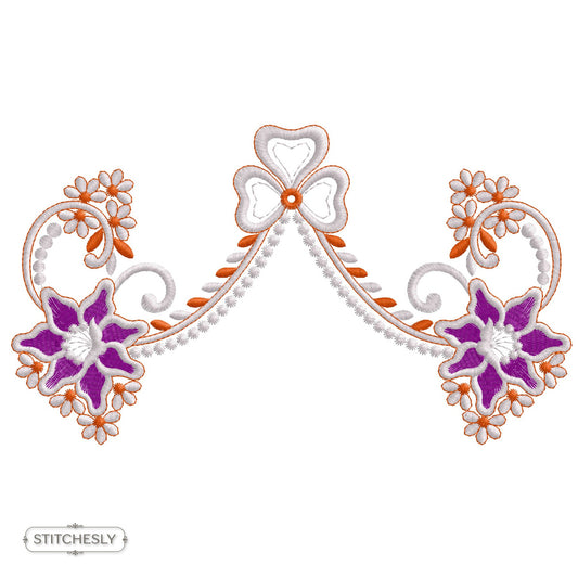 Purple Orange Floral Garland machine embroidery design preview