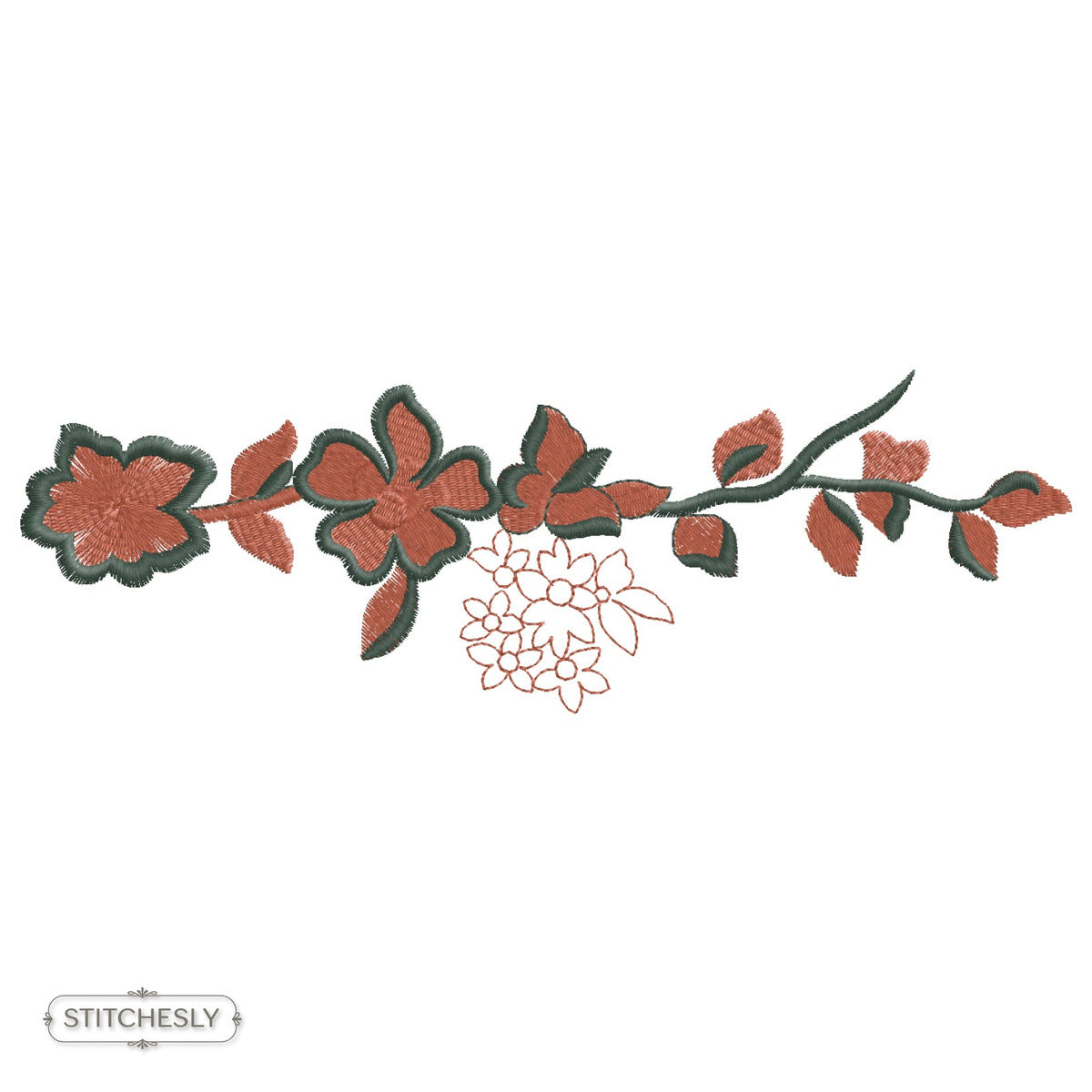 Red Green Floral Branch machine embroidery design preview