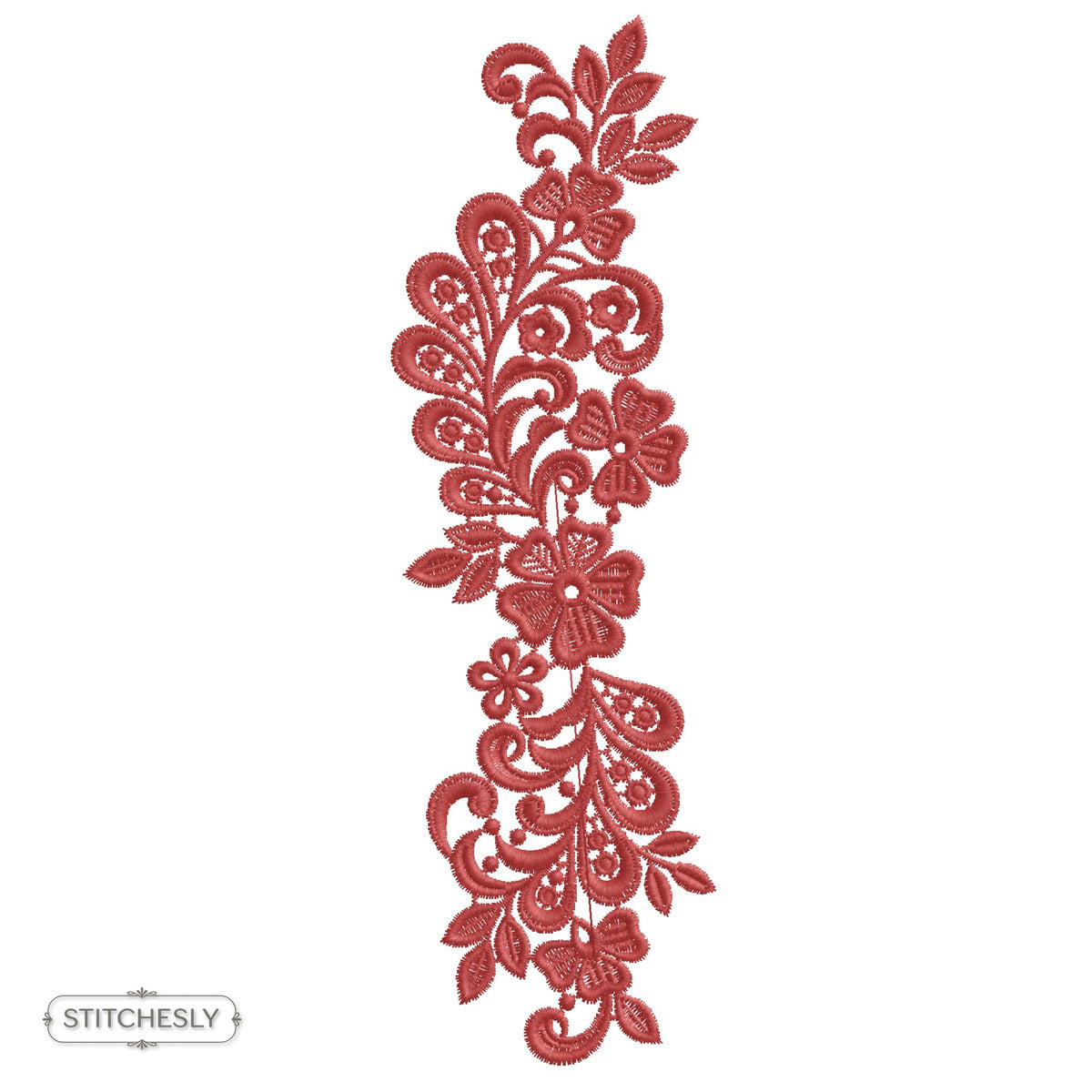 Red Paisley Floral Border machine embroidery design preview