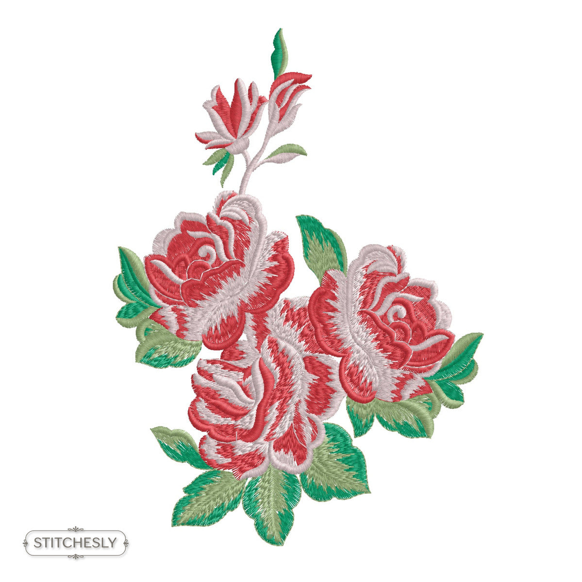 Red Rose Bouquet machine embroidery design preview