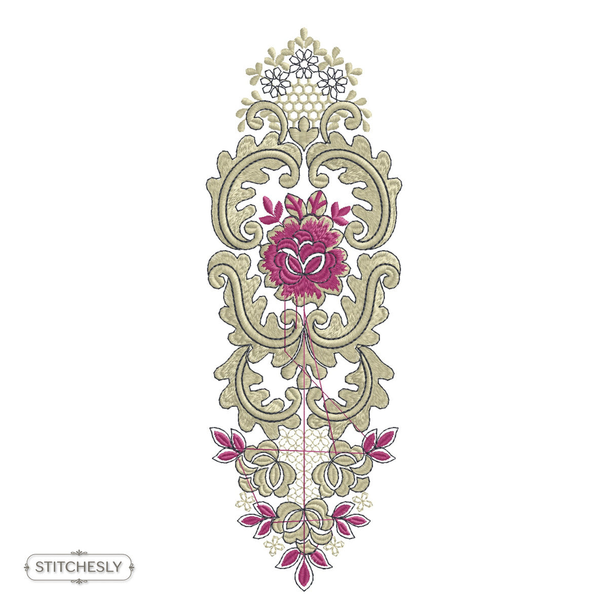 Regal Rose Cartouche Panel machine embroidery design preview