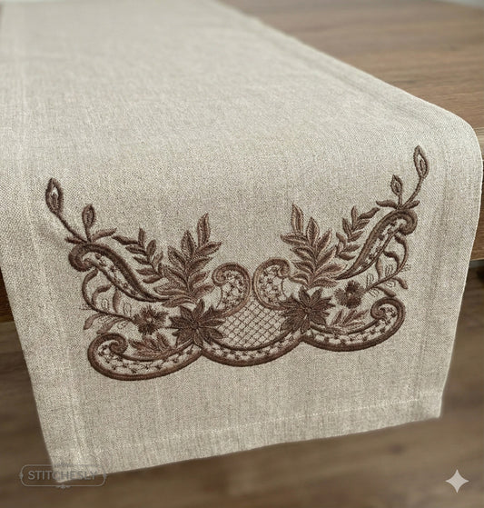 Rose Leaf Scroll Border machine embroidery design preview