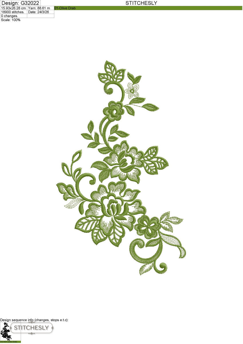 Single Color Floral Scroll Panel machine embroidery design preview