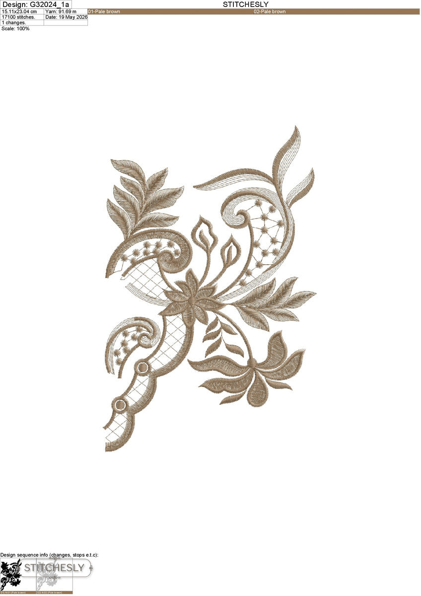 Single Color Leaf Floral Corner machine embroidery design preview