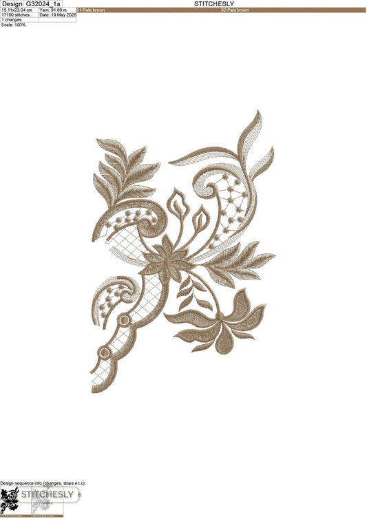 Single Color Leaf Floral Corner machine embroidery design preview