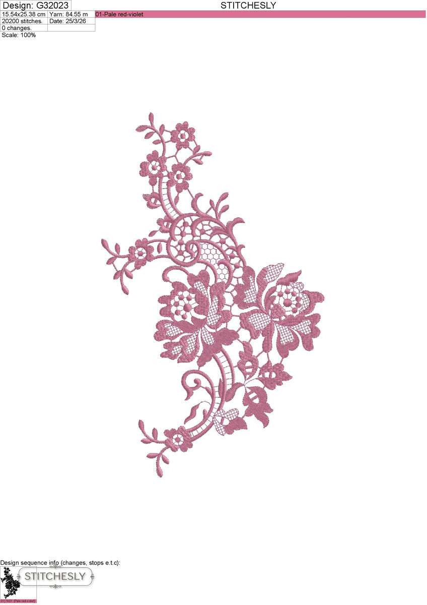 Single Color Rose Floral Corner machine embroidery design preview