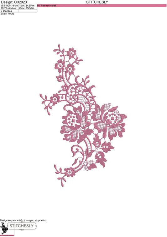 Single Color Rose Floral Corner machine embroidery design preview