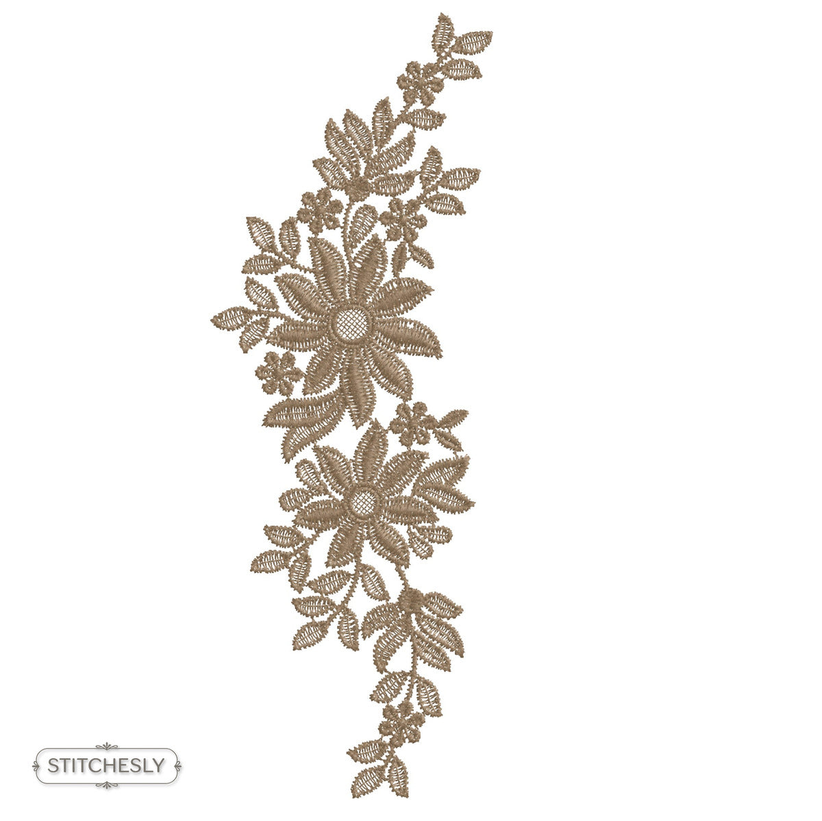 Taupe Botanical Floral Border machine embroidery design preview