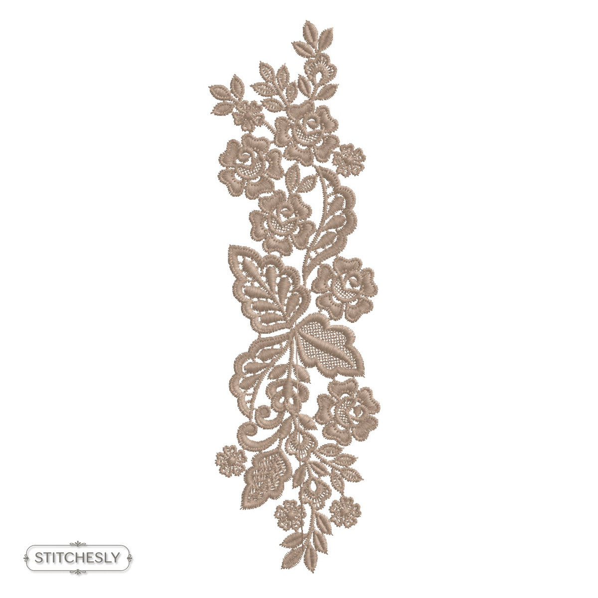 Taupe Garden Floral Border machine embroidery design preview