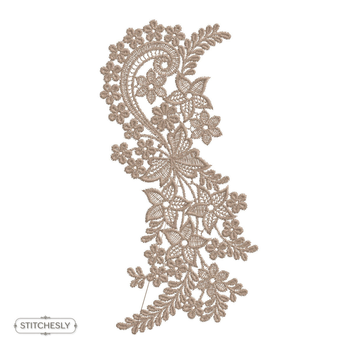 Taupe Lace Floral Border machine embroidery design preview