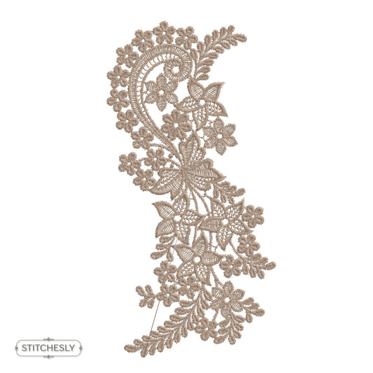 Taupe Lace Floral Border machine embroidery design preview