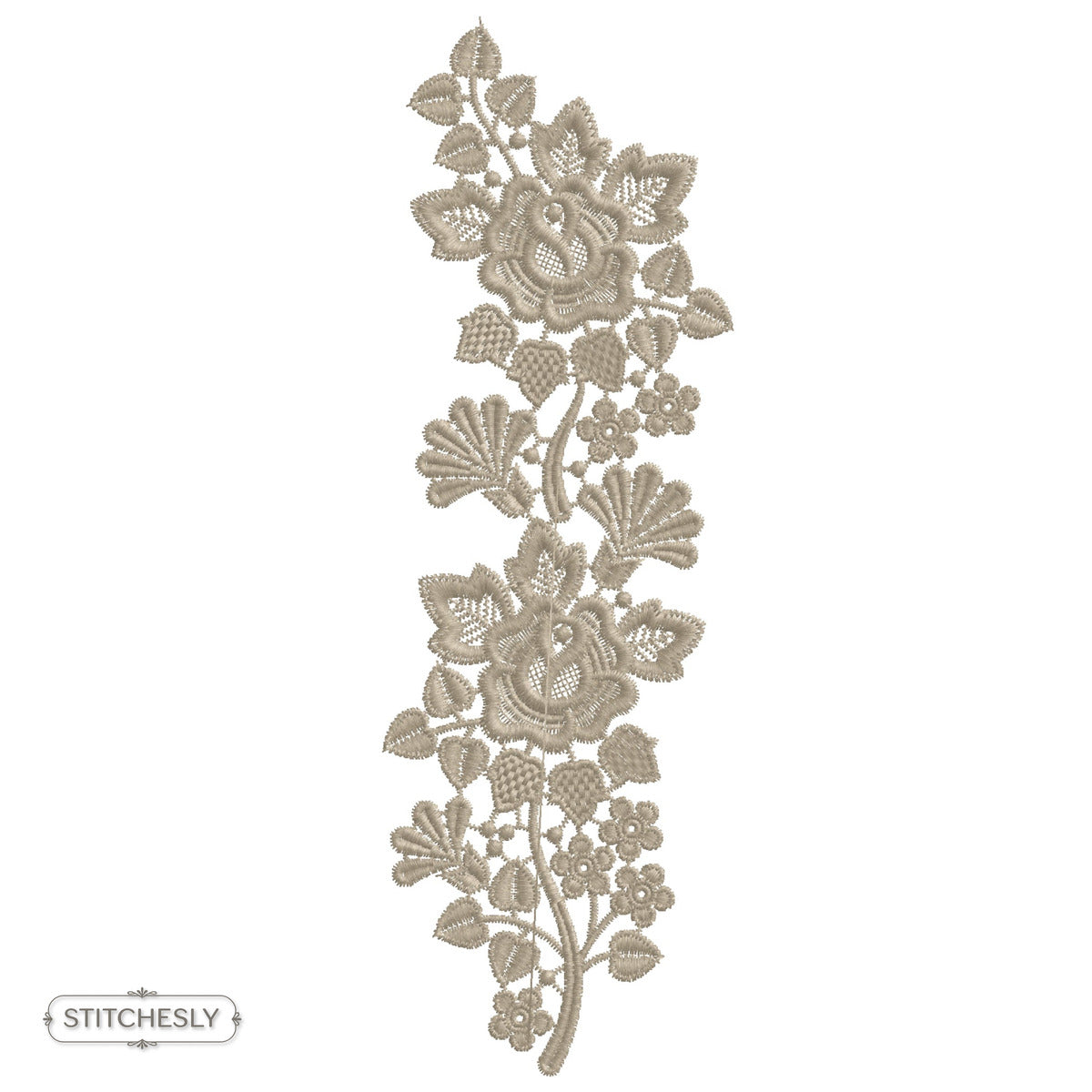 Taupe Rose Floral Border machine embroidery design preview