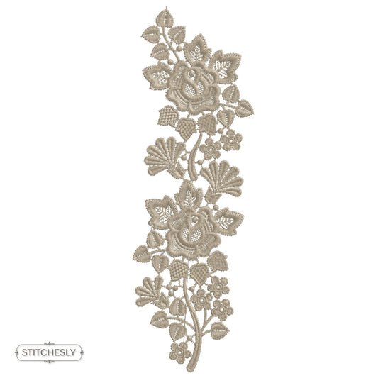 Taupe Rose Floral Border machine embroidery design preview