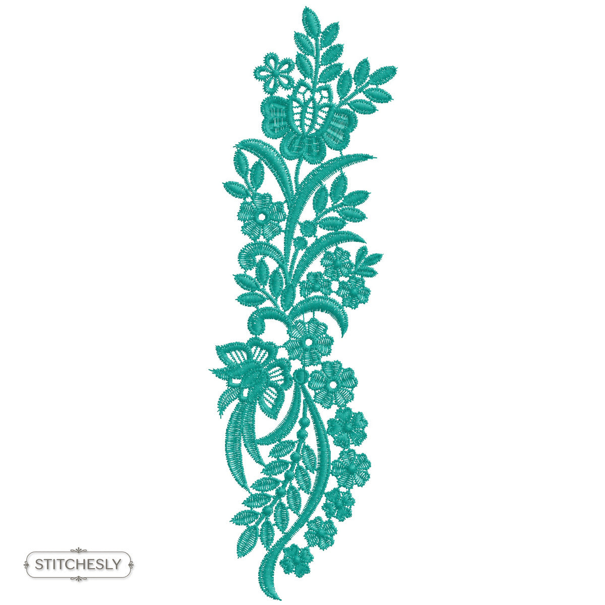 Teal Butterfly Floral Border machine embroidery design preview