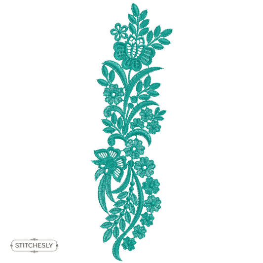 Teal Butterfly Floral Border machine embroidery design preview