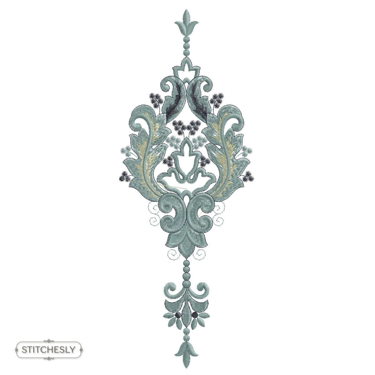 Teal Damask Pendant machine embroidery design preview