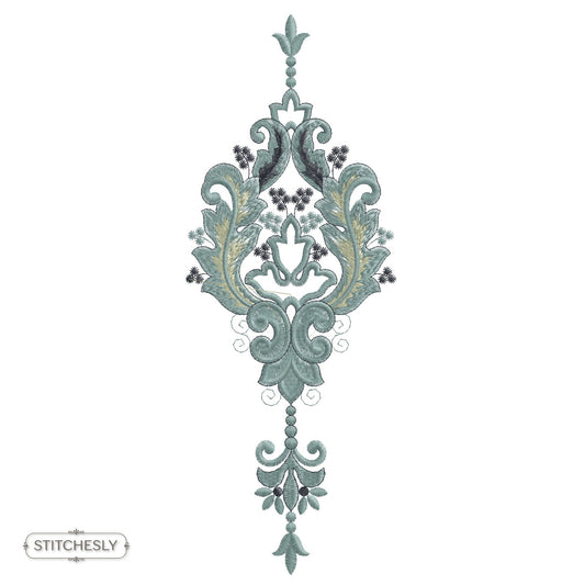 Teal Damask Pendant machine embroidery design preview