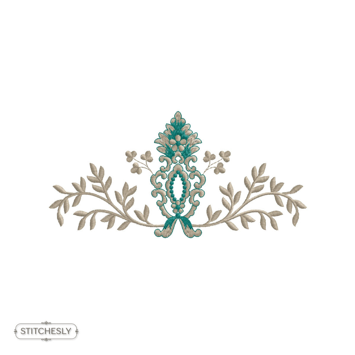 Teal Floral Scroll Border machine embroidery design preview