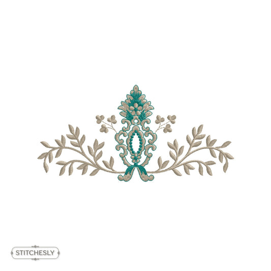 Teal Floral Scroll Border machine embroidery design preview