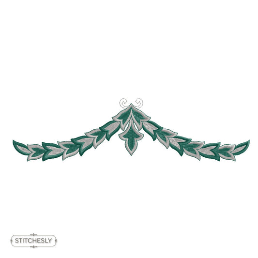 Teal Laurel Scroll Border machine embroidery design preview