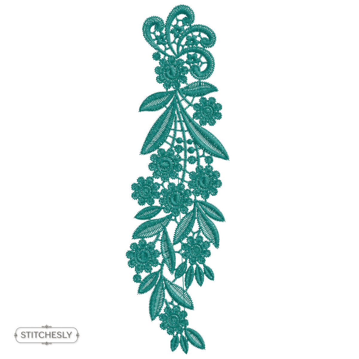 Teal Ribbon Floral Border machine embroidery design preview