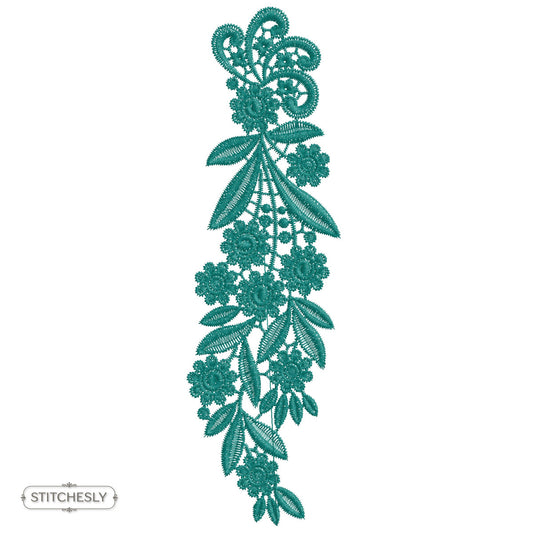 Teal Ribbon Floral Border machine embroidery design preview