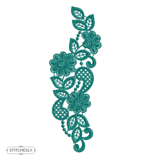 Teal Rose Lace Border machine embroidery design preview