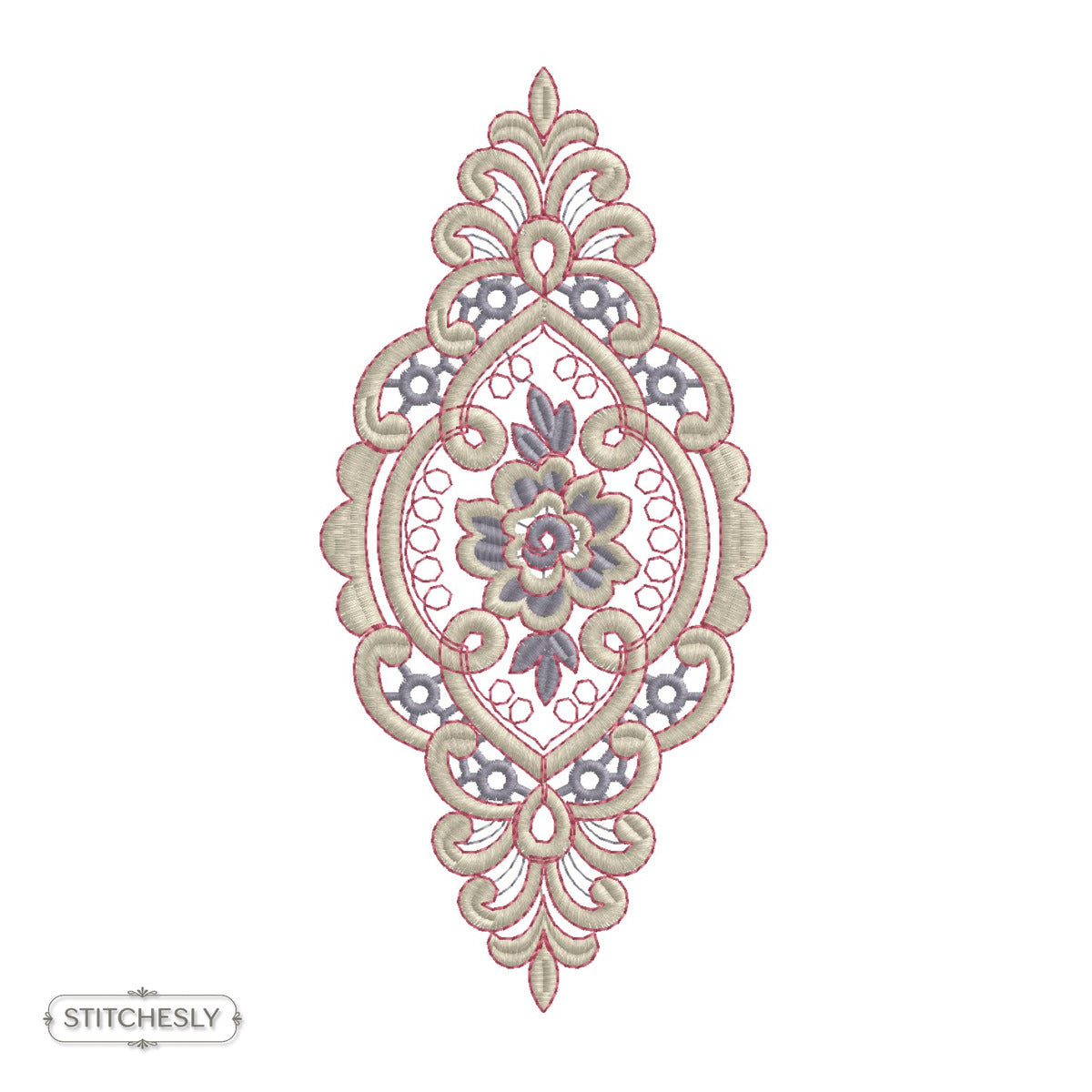 Vintage Cameo Floral Medallion machine embroidery design preview