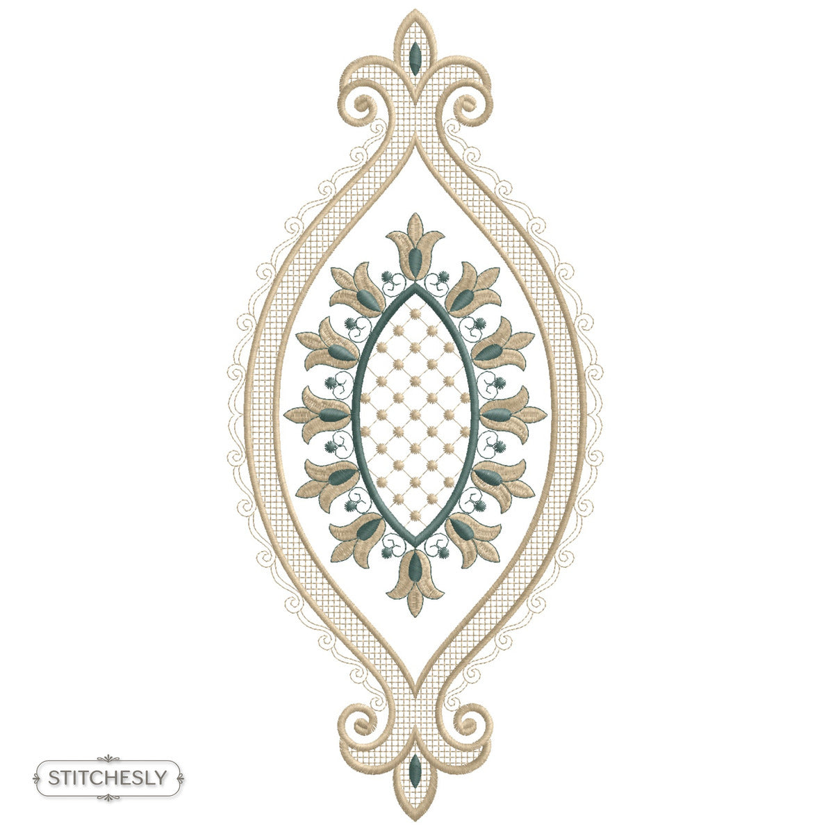 Vintage Teardrop Lace Frame machine embroidery design preview