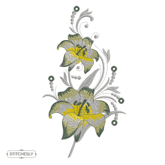 Yellow Lily Scroll machine embroidery design preview