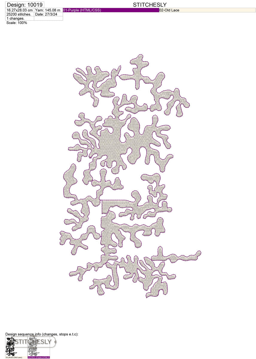 Detail view of Abstract Coral Fill Pattern machine embroidery design