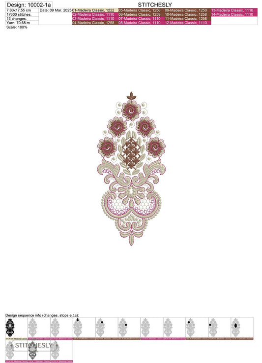 Detail view of Baroque Rose Drop Panel machine embroidery design