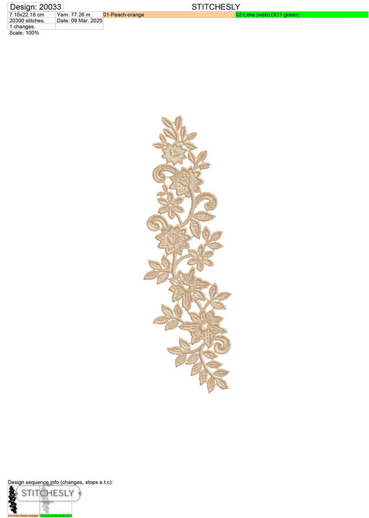 Detail view of Beige Garden Floral Border machine embroidery design
