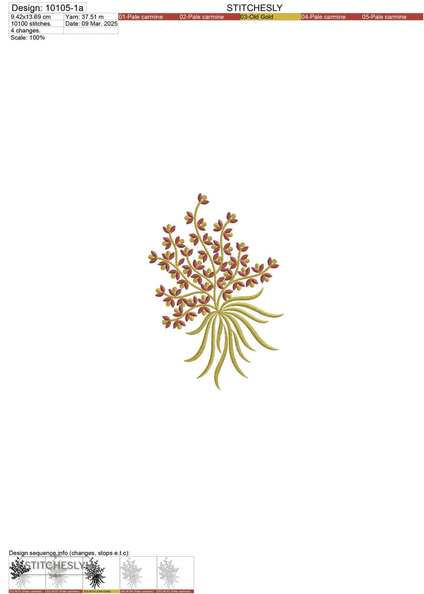 Detail view of Berry Botanical Spray machine embroidery design