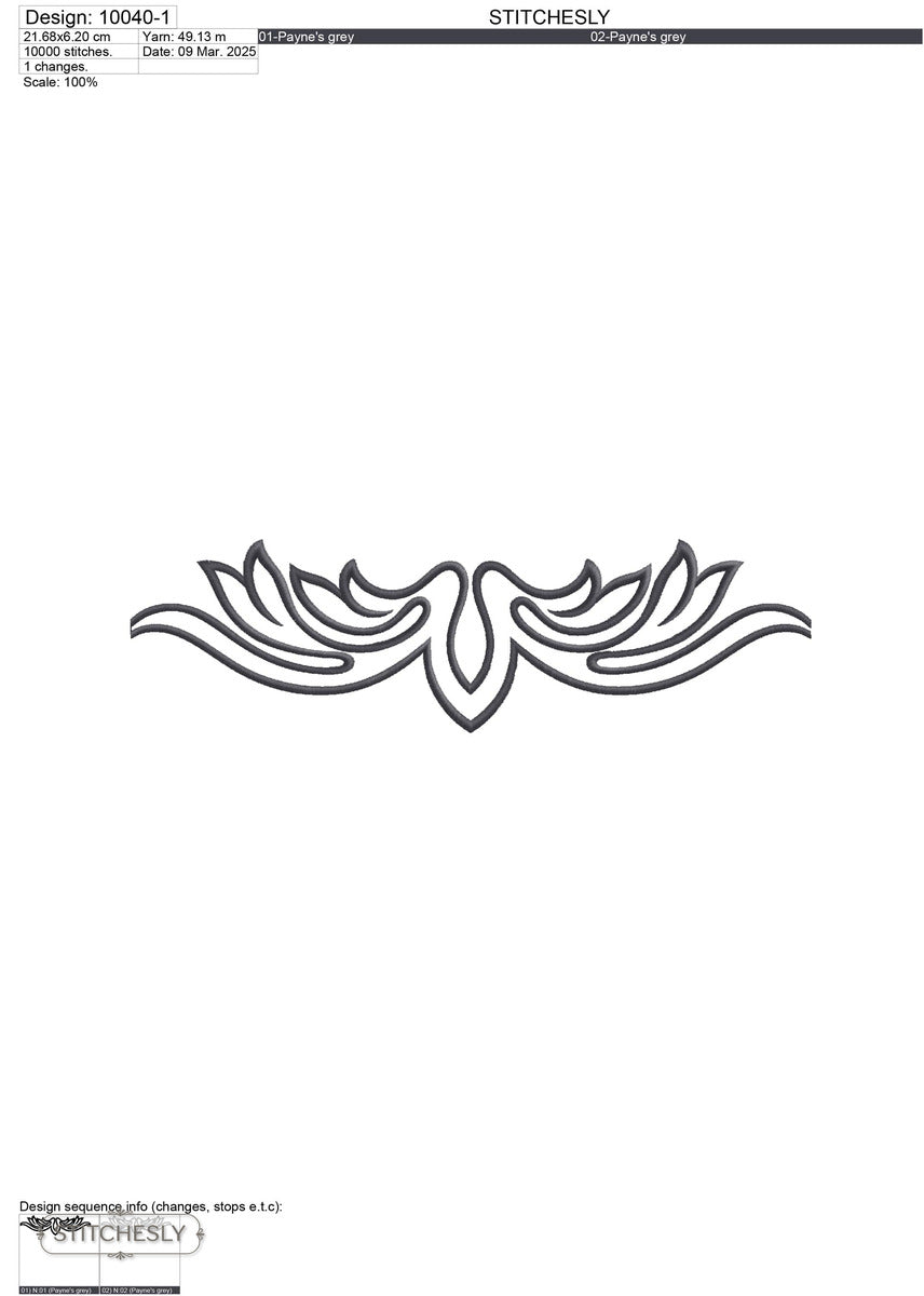 Detail view of Black Art Deco Scroll Border machine embroidery design