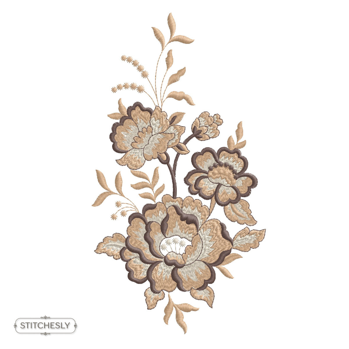 Detail view of Blue Floral Cushion machine embroidery design