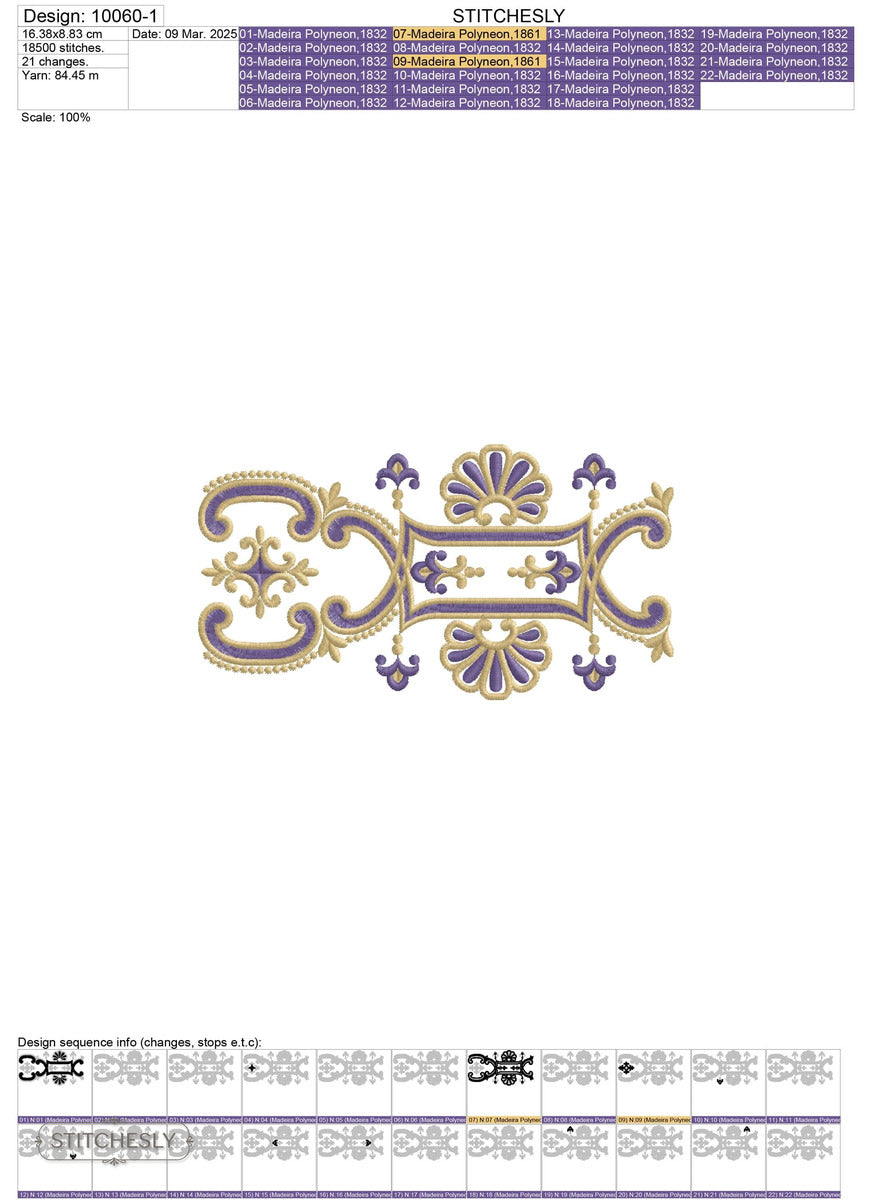 Detail view of Blue Gold Geometric Border machine embroidery design