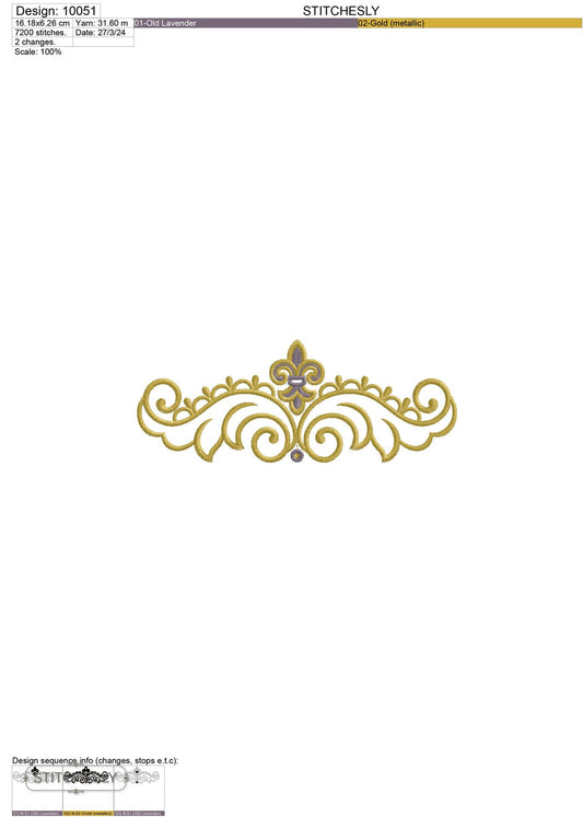 Detail view of Blue Gold Scroll Border machine embroidery design