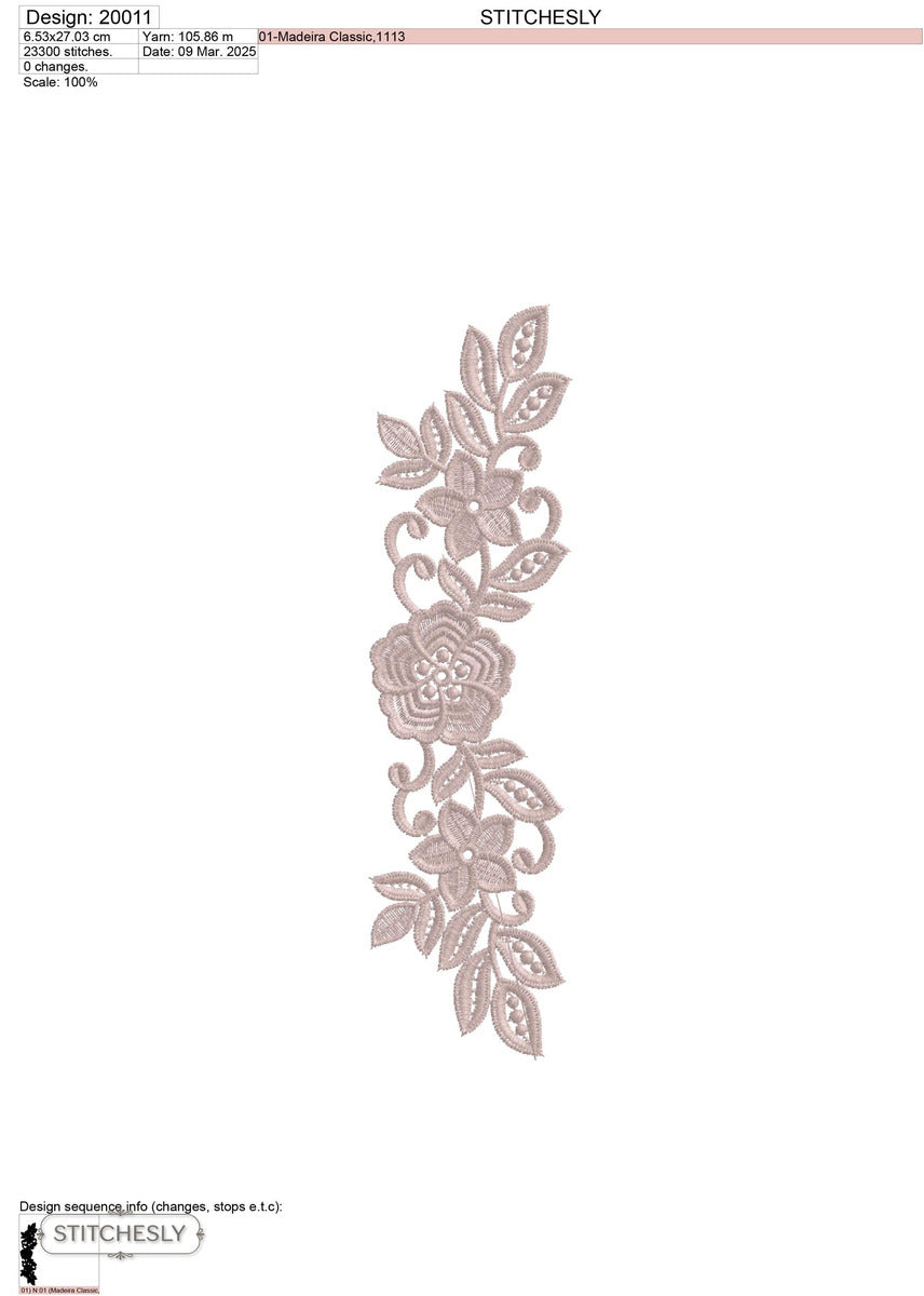 Detail view of Blush Rose Floral Border machine embroidery design