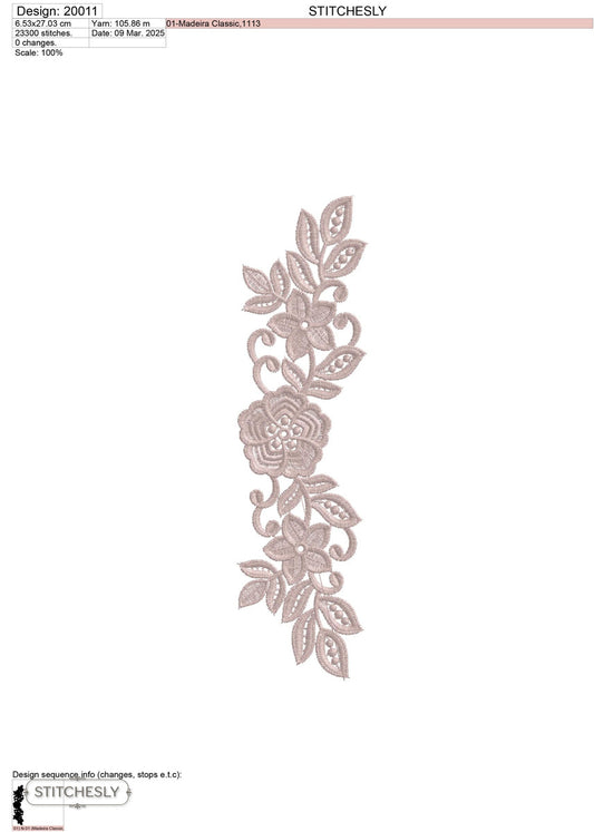 Detail view of Blush Rose Floral Border machine embroidery design