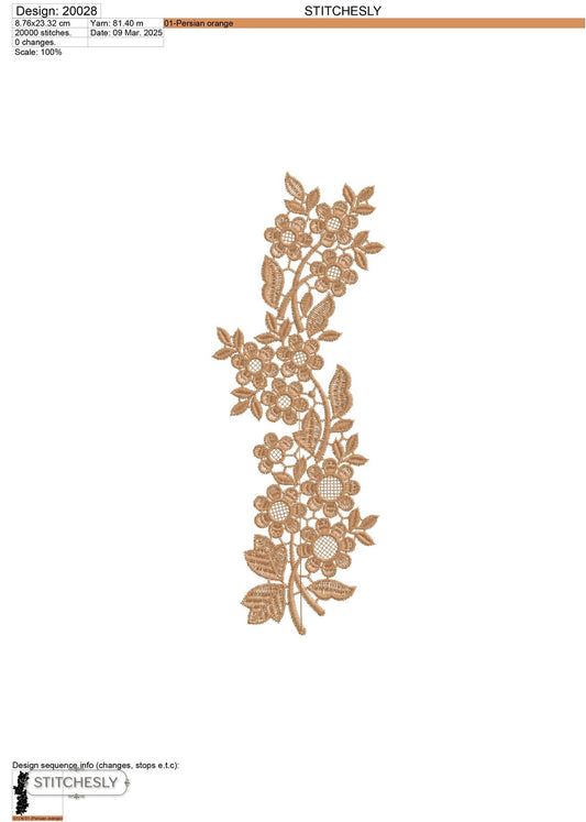 Detail view of Copper Daisy Floral Border machine embroidery design