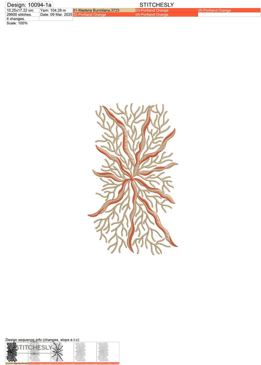 Detail view of Coral Branch Fill Pattern machine embroidery design