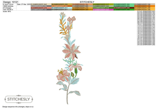 Detail view of Delicate Botanical Stem machine embroidery design