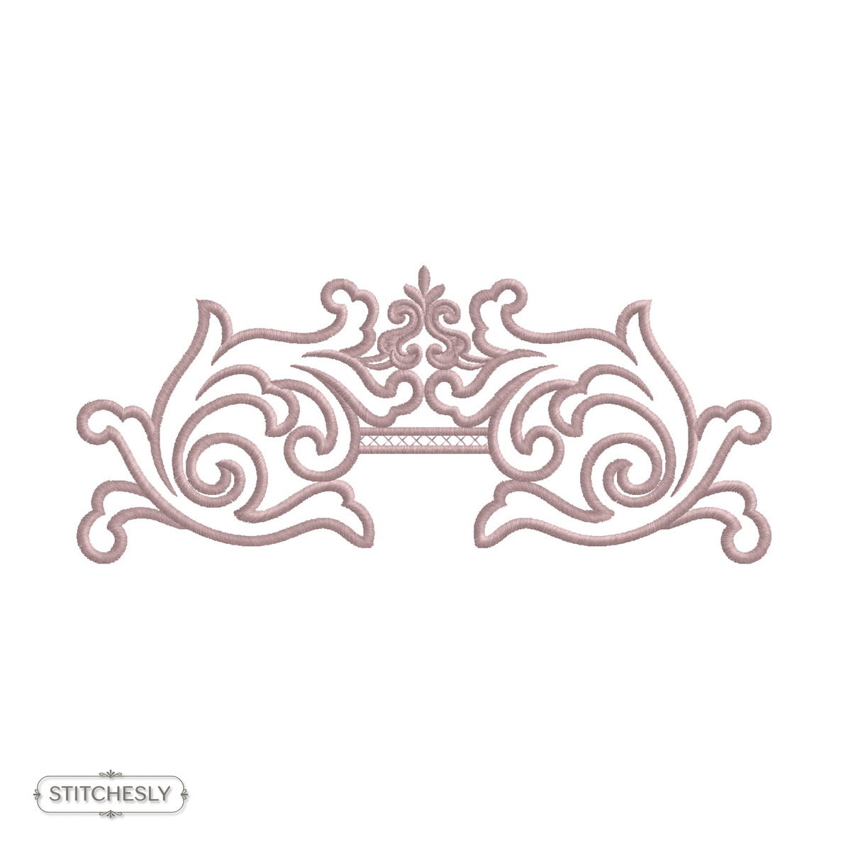Detail view of Dusty Pink Scroll Border machine embroidery design