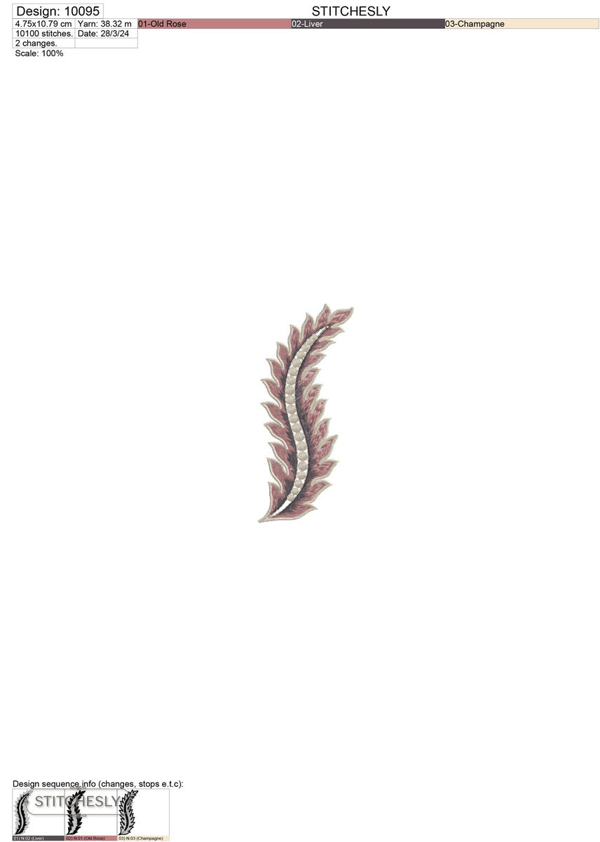 Detail view of Feather Leaf Motif machine embroidery design