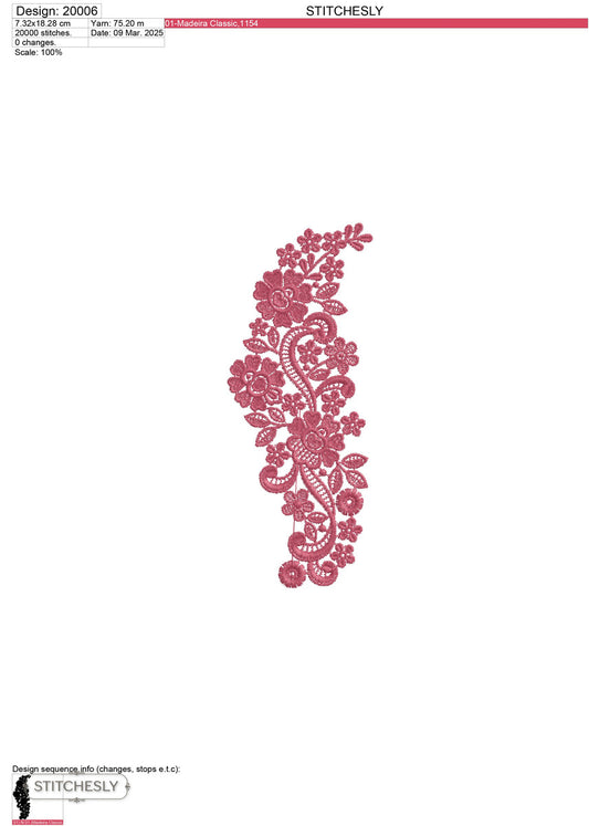 Detail view of Five Floral Borders Bundle machine embroidery design
